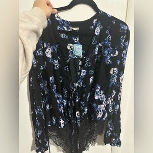 Free People Tie Front Floral Bodysuit